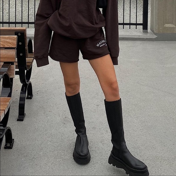 NWT Zara Lug Sole Leather Tall Boots - Picture 3 of 16